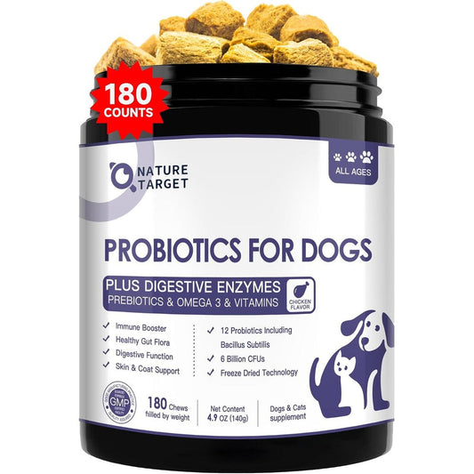 Nature Target Probiotics For Dogs 6 Billion Freeze Dried Chews With Prebiotics Enzymes Vitamins Omega 3 For Allergy Itch Relief 180 Count