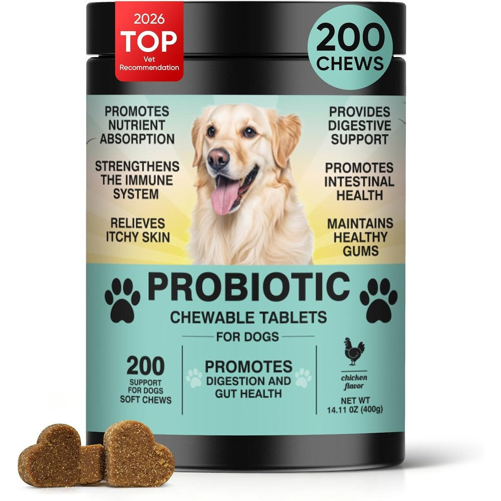 TzzyiC Probiotics For Dogs Gut Digestive Health Chews With Prebiotics And Digestive Enzymes Chicken Flavor 200 Count