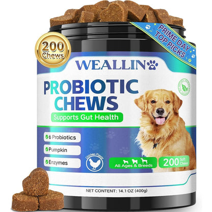 Weallin Dog Probiotic Chews for Gut Health Digestive Support and Itchy Skin Relief with Prebiotics Pumpkin and Enzymes Chicken Flavor 200 Pieces