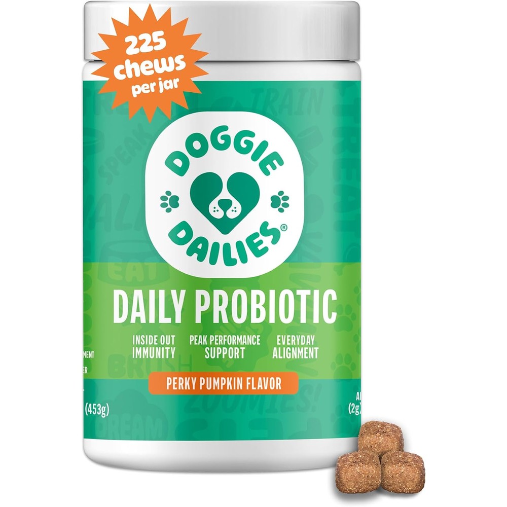 Doggie Dailies Advanced Probiotics for Dogs with Prebiotics Digestive Health and Immune Support Pumpkin Flavor 225 Premium Soft Chews