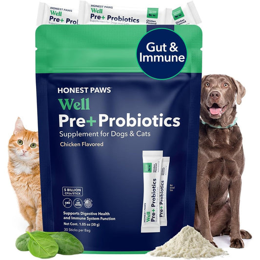 Honest Paws Dog Probiotics Digestive And Immune Support Powder With Prebiotic Made In The United States Chicken Flavor 30 Sticks