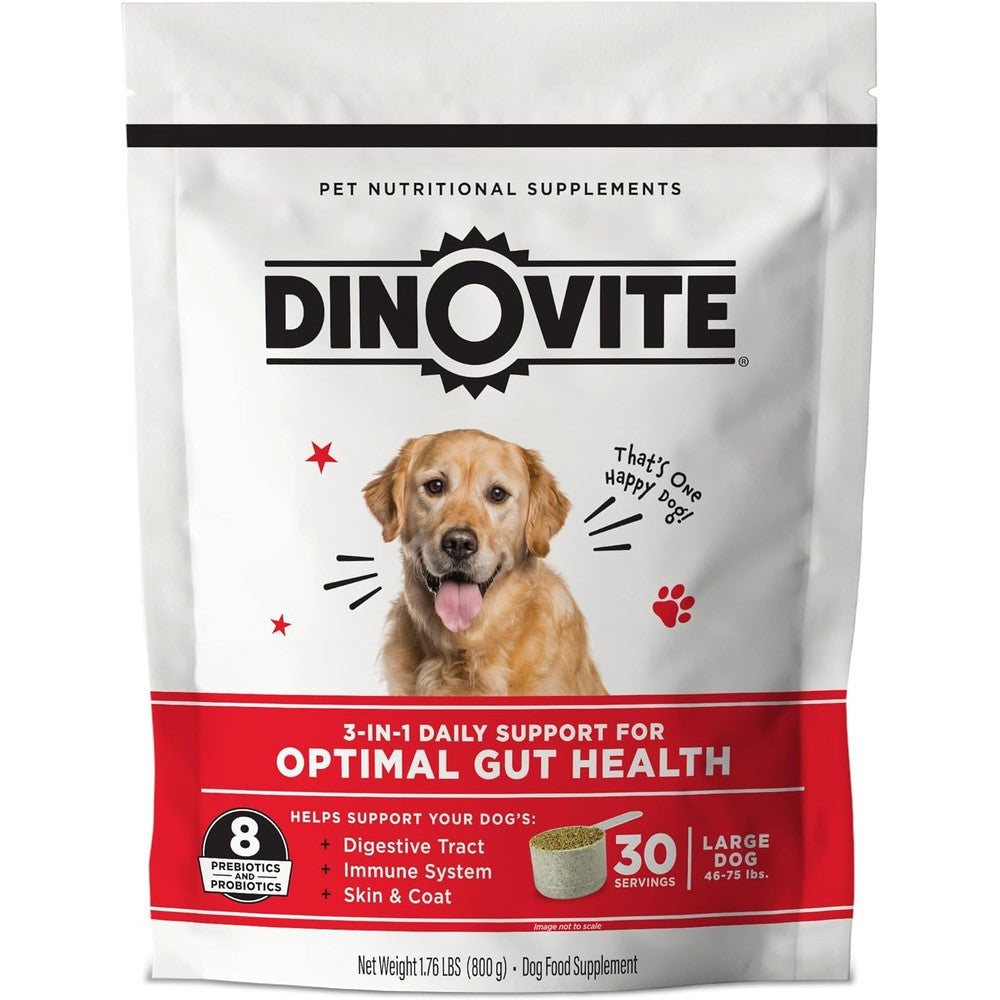 Dinovite Probiotics For Large Dogs Probiotic Powder Food Topper Daily Digestive Health And Skin Support With Omega Three Fatty Acids Thirty Servings