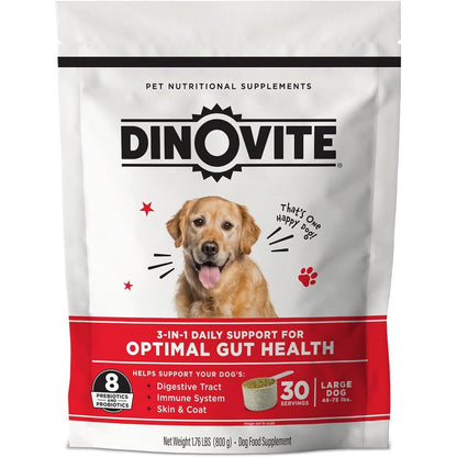 Dinovite Probiotics For Large Dogs Probiotic Powder Food Topper Daily Digestive Health And Skin Support With Omega Three Fatty Acids Thirty Servings