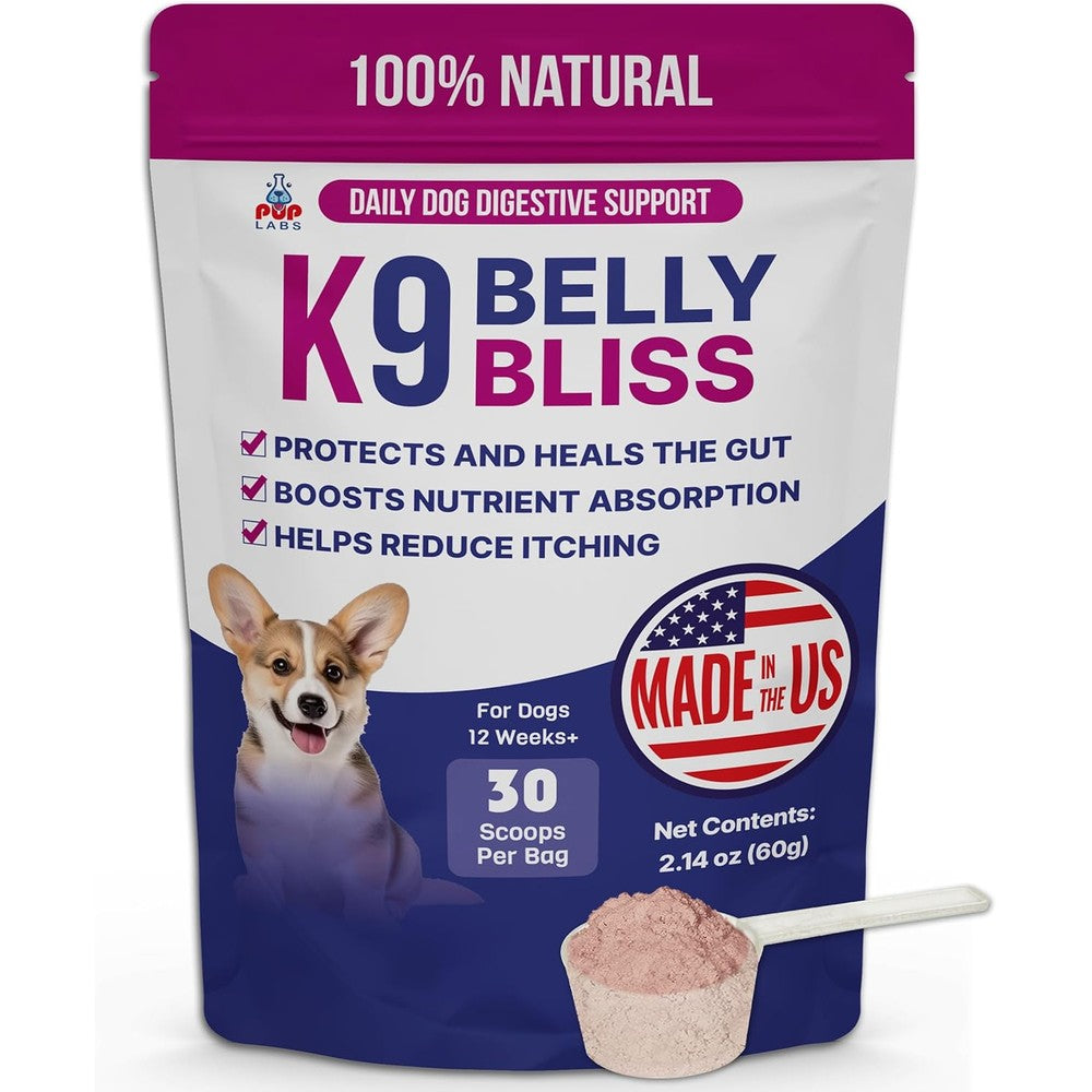 Pup Labs K9 Belly Bliss All Natural Dog Prebiotic Powder For Digestive Support And Constipation Relief Two Point Fourteen Ounce Thirty Scoops