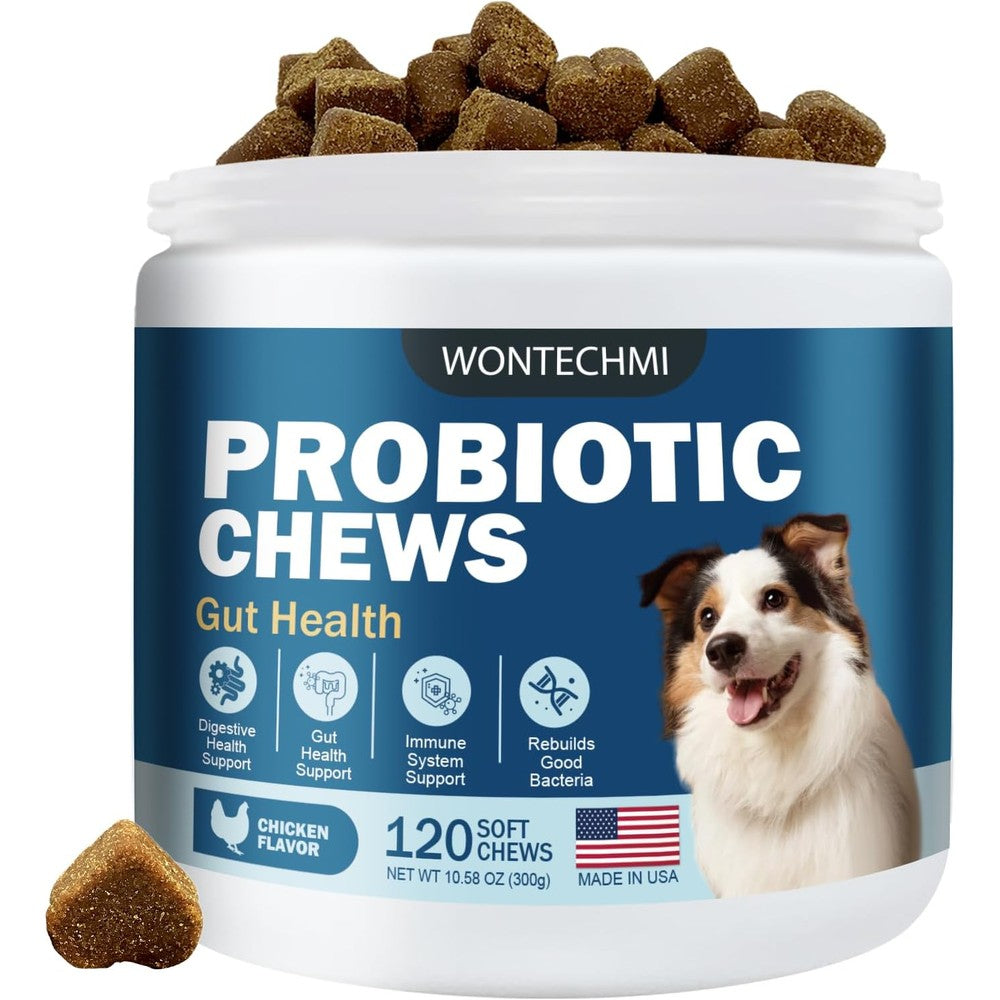 Wontechmi Probiotics For Dogs Digestive Enzymes Soft Chews For Itchy Skin Yeast Balance Allergies And Gut Health Chicken Flavor 120 Count