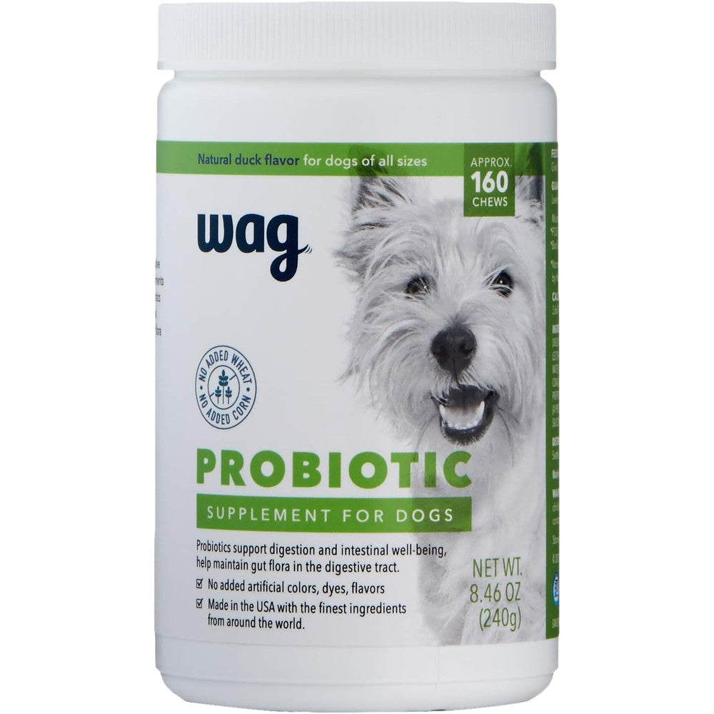 Amazon Brand Wag Probiotic Supplement Chews for Dogs Digestive Health and Gut Flora Support Natural Duck Flavor 160 Count