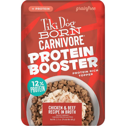Tiki Pets Born Carnivore Protein Booster Wet Dog Food Topper Chicken And Beef Recipe In Broth 2.1 Ounce Pouch 12 Count