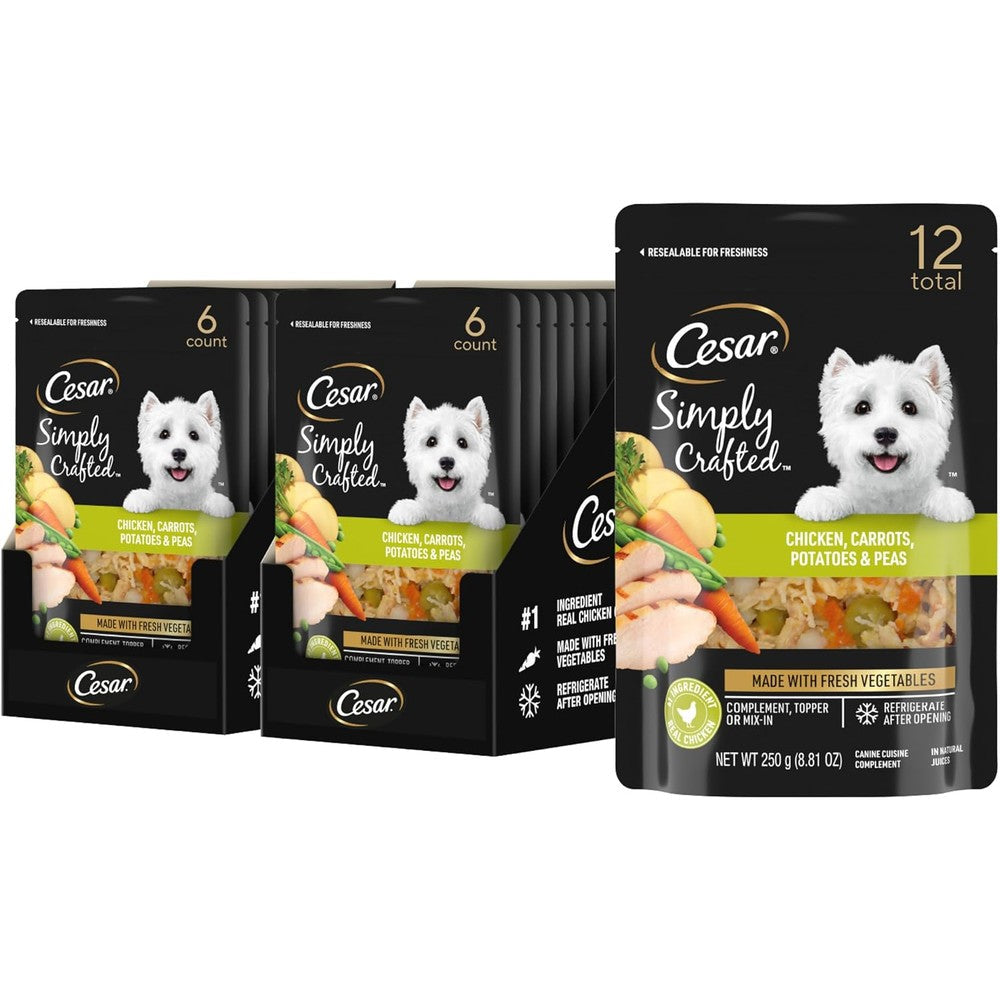Cesar Simply Crafted Adult Wet Dog Food Toppers Chicken Carrots Potatoes And Peas Meal Complement Eight Point Eight Two Ounce Pouches Pack Of Two