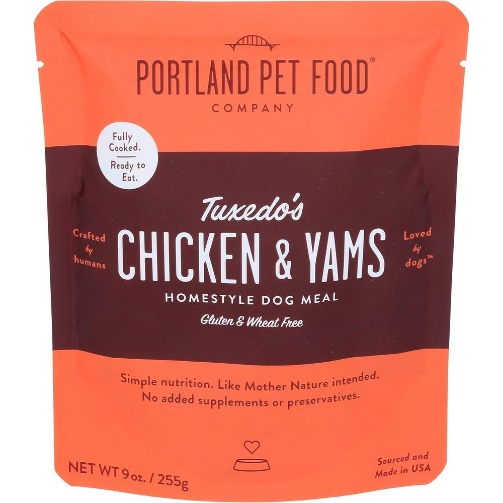 Portland Pet Food Company Tuxedo's Chicken And Yams Homestyle Dog Meal 9 Ounce Pouch For Sensitive Stomachs And Picky Eaters