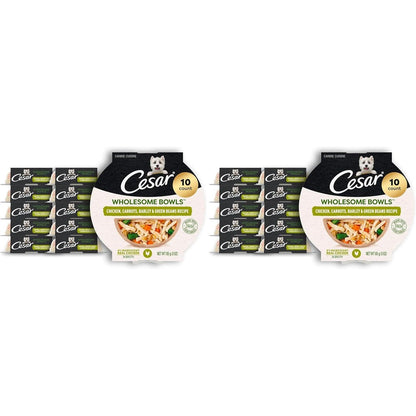 Cesar Wholesome Bowls Adult Wet Dog Food Chicken Carrots Barley And Green Beans Recipe Three Ounce Serving Bowls Ten Count Pack Of Two