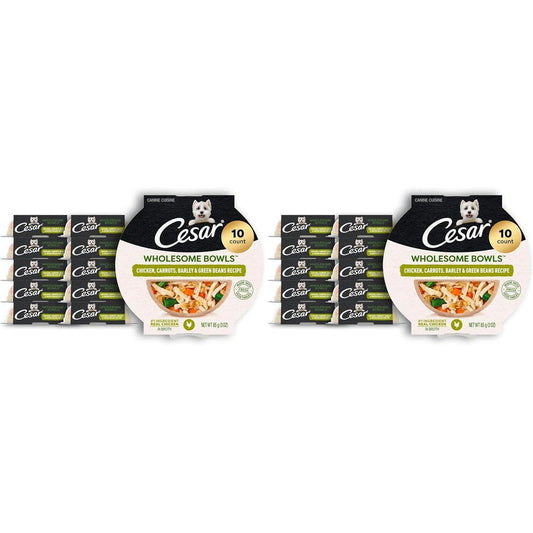 Cesar Wholesome Bowls Adult Wet Dog Food Chicken Carrots Barley And Green Beans Recipe Three Ounce Serving Bowls Ten Count Pack Of Two