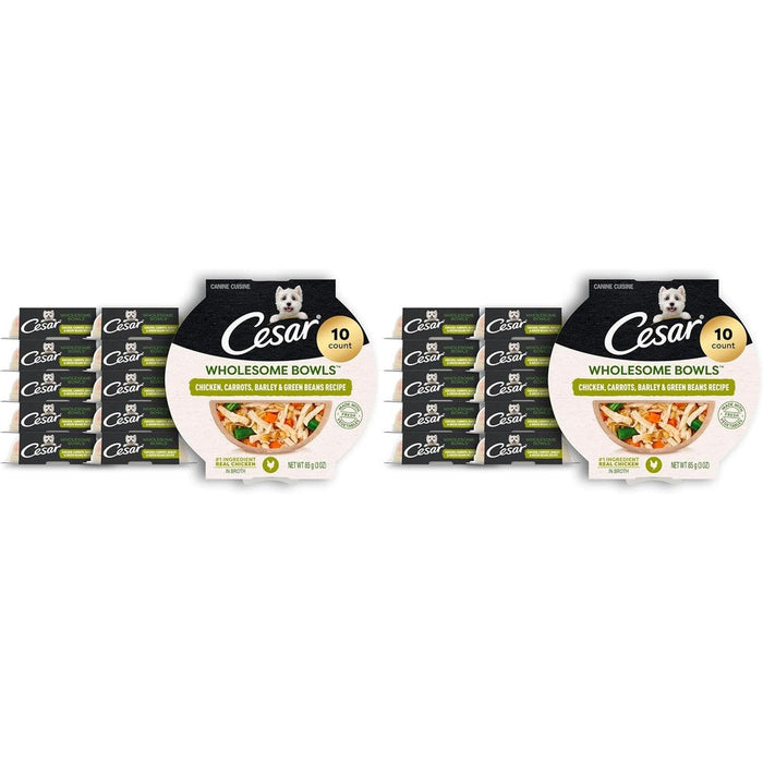 Cesar Wholesome Bowls Adult Wet Dog Food Chicken Carrots Barley And Green Beans Recipe Three Ounce Serving Bowls Ten Count Pack Of Two