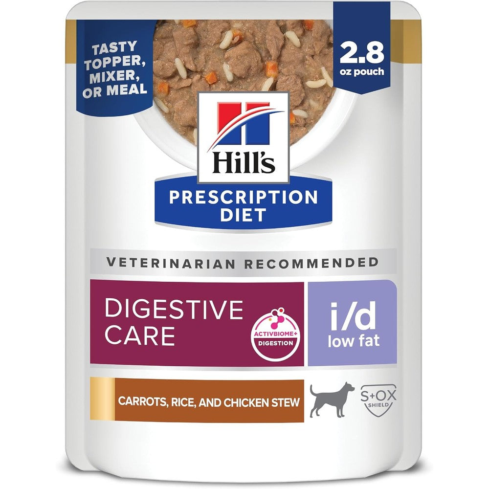 Hill's Prescription Diet i/d Low Fat Digestive Care Chicken Carrot And Rice Stew Wet Dog Food 2.8 Ounce Pouches 24 Pack