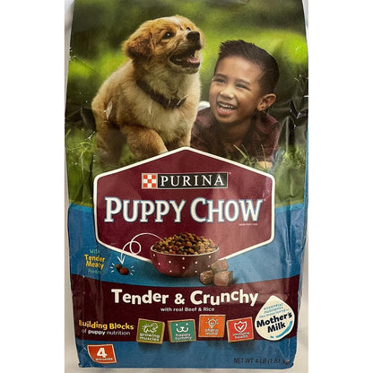 Purina Puppy Chow Tender And Crunchy With Beef And Rice Dry Puppy Food 4 Pound Bag