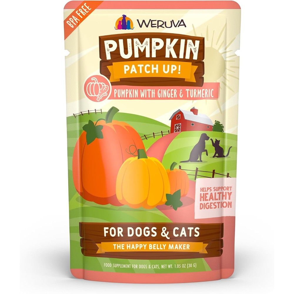 Weruva Pumpkin Patch Up! Digestive Supplement With Ginger And Turmeric For Dogs And Cats, 1.05 Ounce Pouch, Pack Of 12