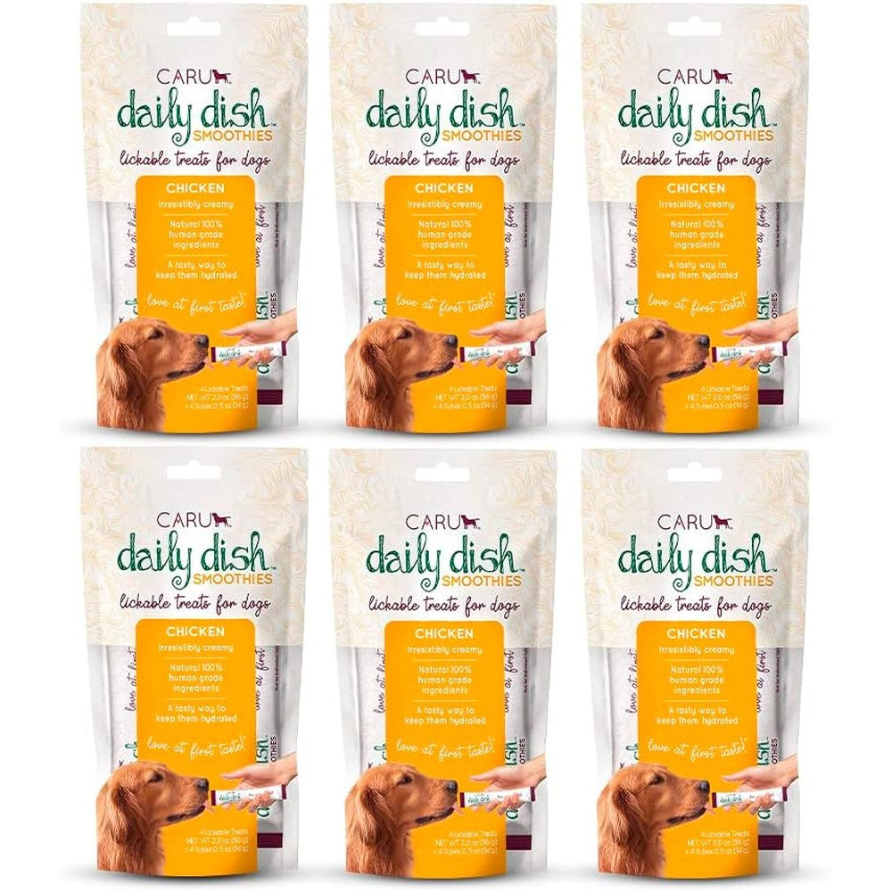 Caru Daily Dish Smoothies Lickable Chicken Dog Treat, 0.5 Ounce Tubes, 4 Pouches Per Pack, Pack Of 6