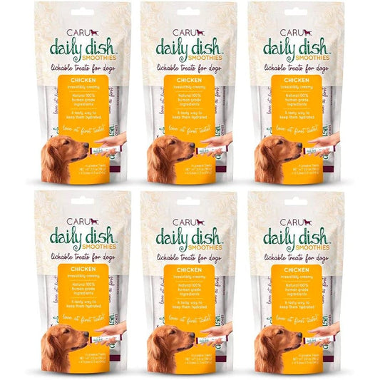 Caru Daily Dish Smoothies Lickable Chicken Dog Treat, 0.5 Ounce Tubes, 4 Pouches Per Pack, Pack Of 6