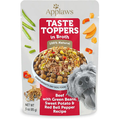 Applaws Taste Toppers Limited Ingredient Wet Dog Food Beef With Green Beans Sweet Potato And Red Pepper In Broth 12 Pouches Of 3 Ounces