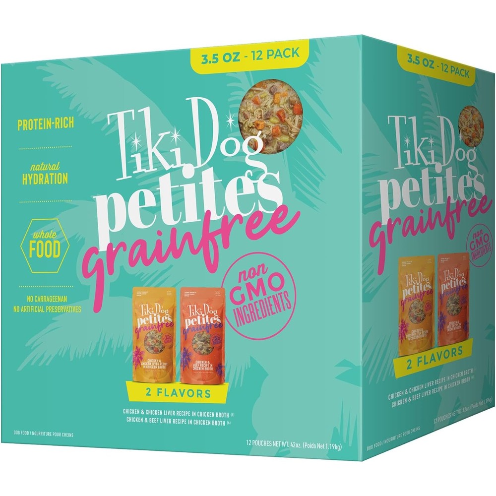 Tiki Pets Aloha Petites Grain Free Wet Dog Food Variety Pack Nutrient Dense Shredded Meat For Small Breed Dogs 3.5 Ounce Pouch Pack Of 12