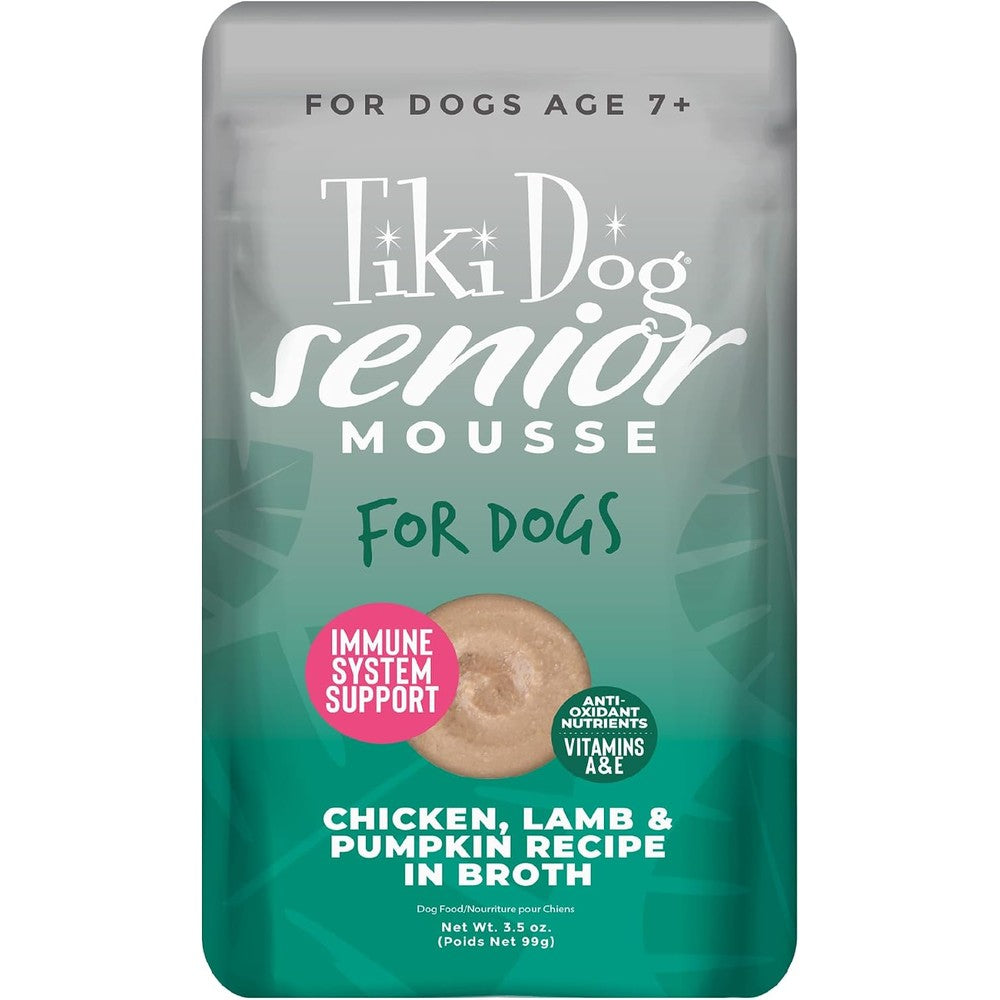 Tiki Pets Senior Mousse Wet Dog Food Chicken Lamb And Pumpkin Recipe 3.5 Ounce Pouch 12 Count Pack For Senior Dogs