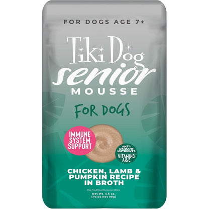 Tiki Pets Senior Mousse Wet Dog Food Chicken Lamb And Pumpkin Recipe 3.5 Ounce Pouch 12 Count Pack For Senior Dogs