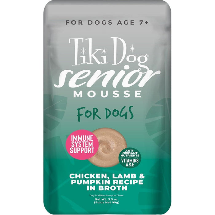 Tiki Pets Senior Mousse Wet Dog Food Chicken Lamb And Pumpkin Recipe 3.5 Ounce Pouch 12 Count Pack For Senior Dogs