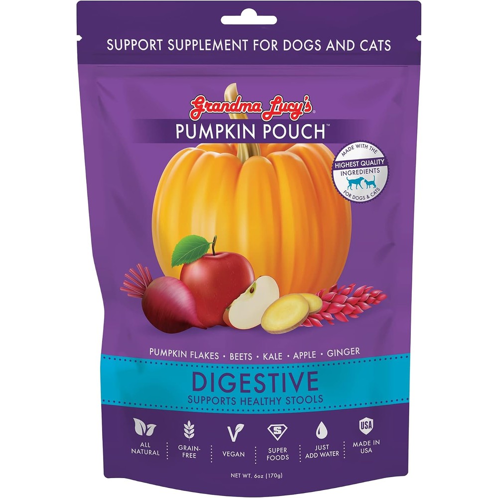 Grandma Lucy's Pumpkin Pouch Digestive Support Freeze Dried Food Topper For Dogs And Cats 6 Ounce Purple