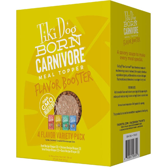 Tiki Pets Born Carnivore Dog Food Flavor Booster Bisque Variety Pack 12 Count 1.5 Ounce Pouches
