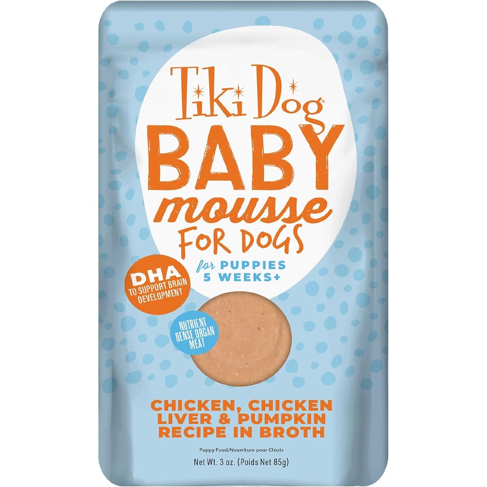 Tiki Pets Tiki Dog Baby Mousse Wet Dog Food For Puppies, Chicken, Chicken Liver And Pumpkin Recipe, 3 Ounce Pouch, 12 Count Multipack