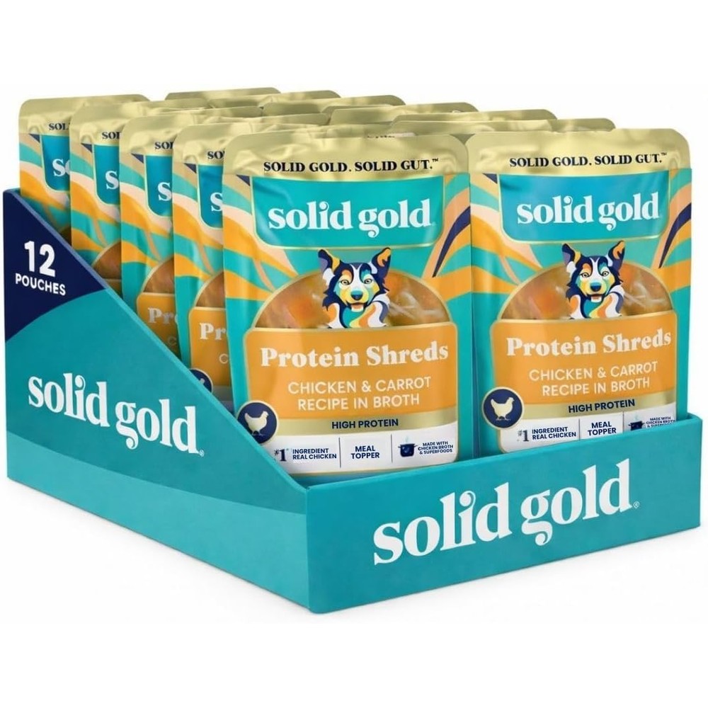 Solid Gold Protein Shreds Dog Food Topper With Chicken And Carrots For Muscle Growth And Immunity 12 Pouches