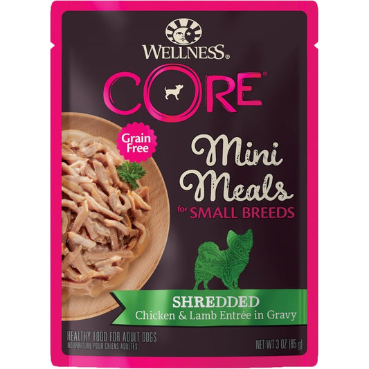 Wellness CORE Small Breed Mini Meals Shredded Chicken And Lamb Entree In Gravy Adult Wet Dog Food 3 Ounce Pack Of 12 Pouches