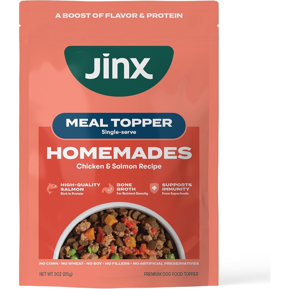 Jinx Grain Free Wet Dog Food Toppers Salmon And Chicken Recipe Homemades Premium Meal Mixer For All Life Stages Three Ounce Pouches Eight Pack