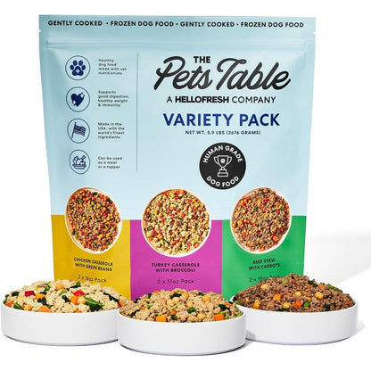 The Pets Table Human-Grade Variety Pack Fresh Dog Food, Complete Meal Or Dog Food Topper, 6 Count Of 15 To 17 Ounce Pouches, 5.9 Pounds
