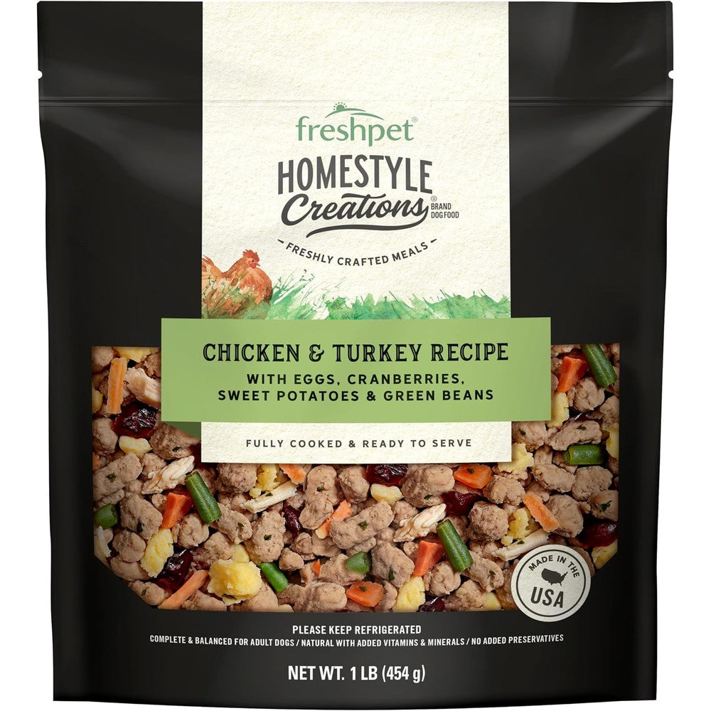 Freshpet Homestyle Creations Chicken And Turkey Recipe Gently Cooked Refrigerated Wet Dog Food For Adult Dogs 1 Pound Bag