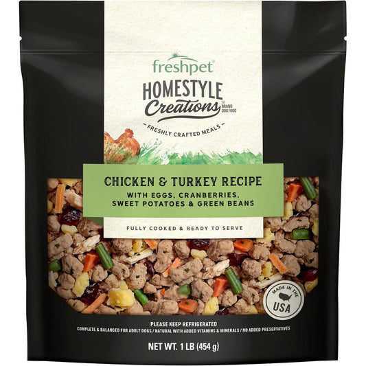 Freshpet Homestyle Creations Chicken And Turkey Recipe Gently Cooked Refrigerated Wet Dog Food For Adult Dogs 1 Pound Bag