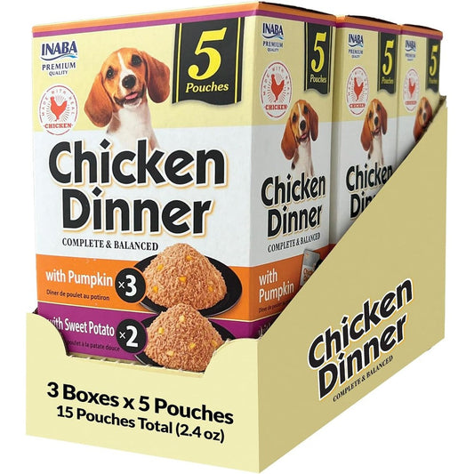 INABA Chicken Dinner For Dogs Soft Pate Wet Dog Food Complete And Balanced Pumpkin And Sweet Potato Variety Pack 2.4 Ounce Pouches 15 Count