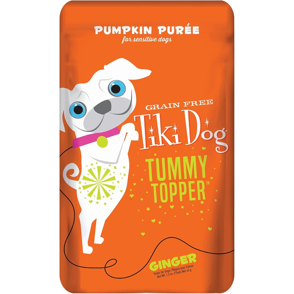 Tiki Pets Tiki Dog Single Serve Tummy Topper Grain Free Pumpkin Puree With Ginger For Sensitive Stomachs One Point Five Ounce Pack Of Twelve