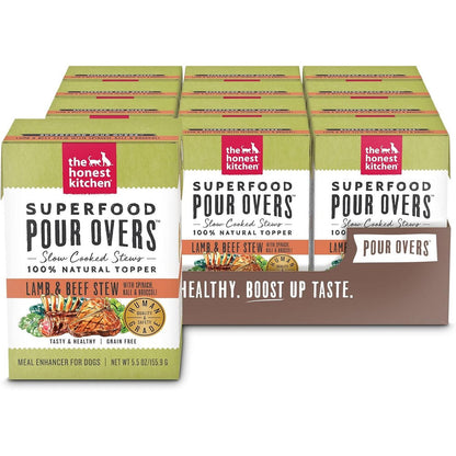 The Honest Kitchen Human Grade Superfood Pour Overs Wet Dog Food Topper Beef And Lamb Stew 5.5 Ounces Pack Of 12