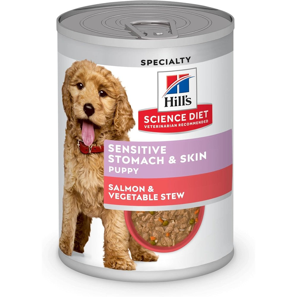 Hill's Science Diet Puppy Sensitive Stomach And Skin Wet Dog Food, Salmon And Vegetable Stew, 12.5 Ounce Cans, 12-Pack