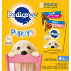 Pedigree Puppy Soft Wet Dog Food Variety Pack With Chicken And Beef Morsels In Sauce 3.5 Ounce Pouches 8 Count Pack