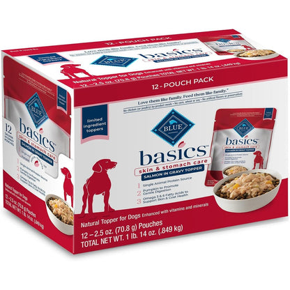 Blue Buffalo Basics Skin And Stomach Care Natural Wet Dog Food Topper Salmon In Gravy 2.5 Ounce Pouch 12 Pack