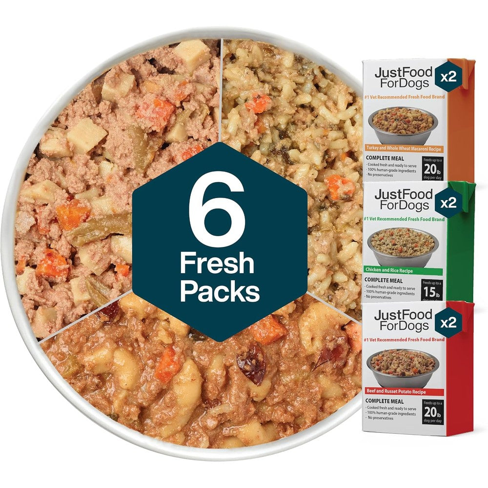 JustFoodForDogs Pantry Fresh Wet Dog Food Variety Pack Beef Chicken And Turkey Human Grade Complete Meal Or Topper 12.5 Ounce Pack Of 6