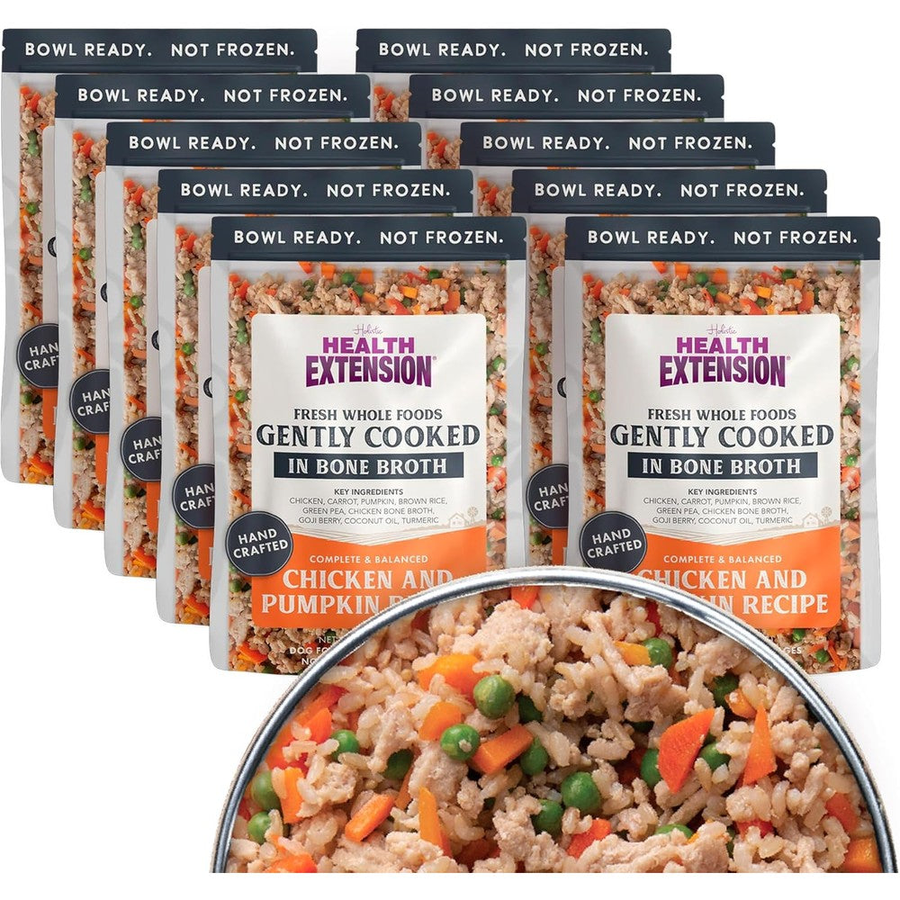 Health Extension Gently Cooked Chicken And Pumpkin Dog Food Human Grade Shelf Stable Superfood Recipe 9 Ounce Pouch Pack Of 10