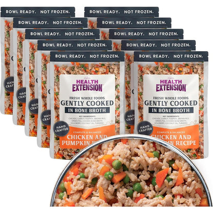 Health Extension Gently Cooked Chicken And Pumpkin Dog Food Human Grade Shelf Stable Superfood Recipe 9 Ounce Pouch Pack Of 10