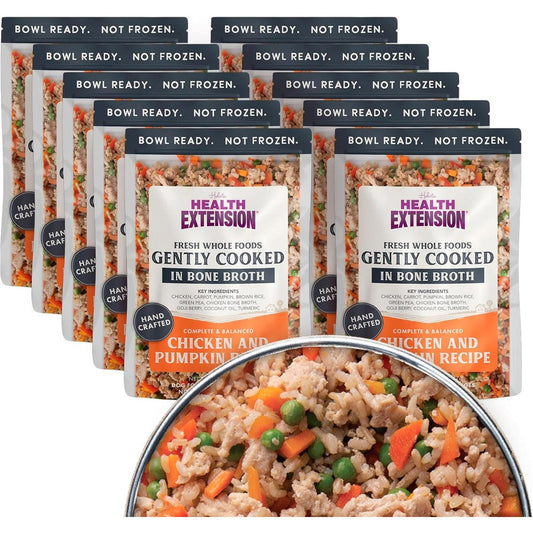 Health Extension Gently Cooked Chicken And Pumpkin Dog Food Human Grade Shelf Stable Superfood Recipe 9 Ounce Pouch Pack Of 10