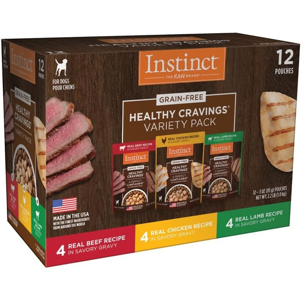 Instinct Healthy Cravings Grain Free Recipe Variety Pack Natural Wet Dog Food Topper 3 Ounce Pouches Pack Of 12