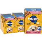 Pedigree Puppy Food Morsels In Sauce Chicken Flavor Wet Dog Food Pouches Sixteen Count 3.5 Ounces Each