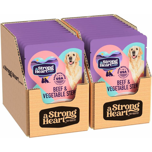 A Strong Heart Beef And Vegetable Stew Wet Dog Food Pouches 3.5 Ounce Pack Of 24 Made In The United States With Real Beef