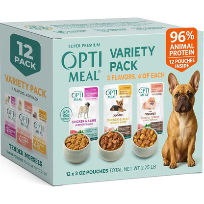 Optimeal Wet Dog Food Small Breed Variety Pack Grain Free Recipe High Protein Tender Morsels In Aspic Pouches Three Ounce Pouch Pack Of Twelve
