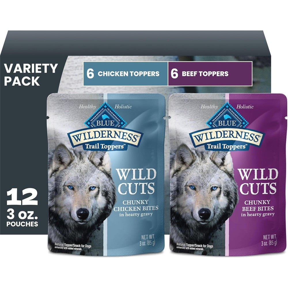 Blue Buffalo Wilderness Trail Toppers Wild Cuts Chicken And Beef Variety Pack High Protein Grain Free Wet Dog Food 3 Ounce Pouches 12 Count